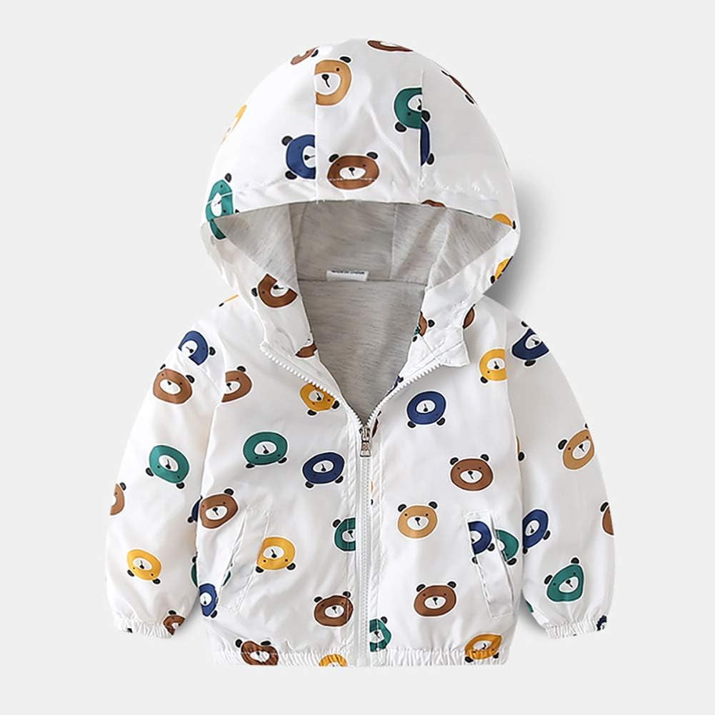 Toddler Baby Boys Cartoon Dinosaur Print Hooded Jacket Long Sleeve Windproof Coats Zip up Trench Windbreaker Outerwear