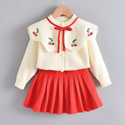 Baby Girls Autumn Winter Clothes Knit Long Sleeve Ruffle Sweater+Pleated Mini Tutu Skirt 2Pcs Outfit