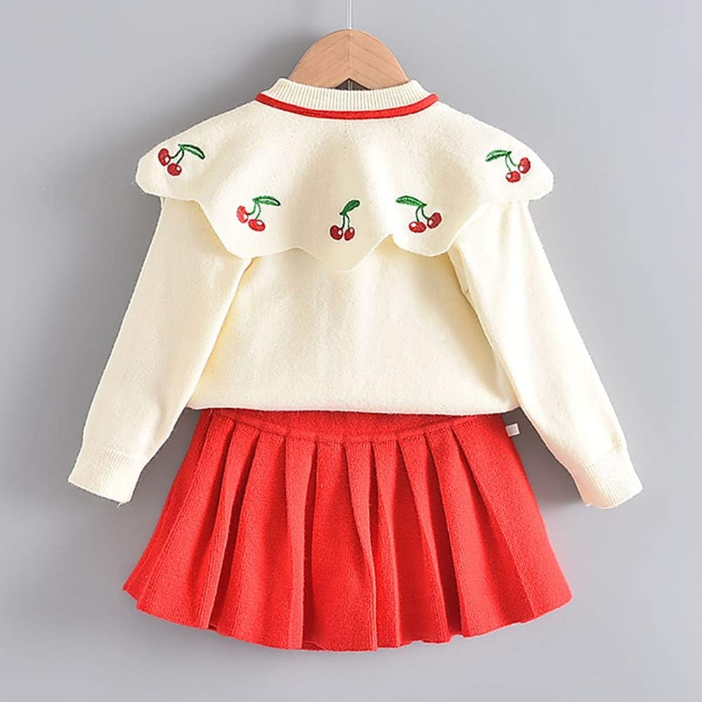 Baby Girls Autumn Winter Clothes Knit Long Sleeve Ruffle Sweater+Pleated Mini Tutu Skirt 2Pcs Outfit